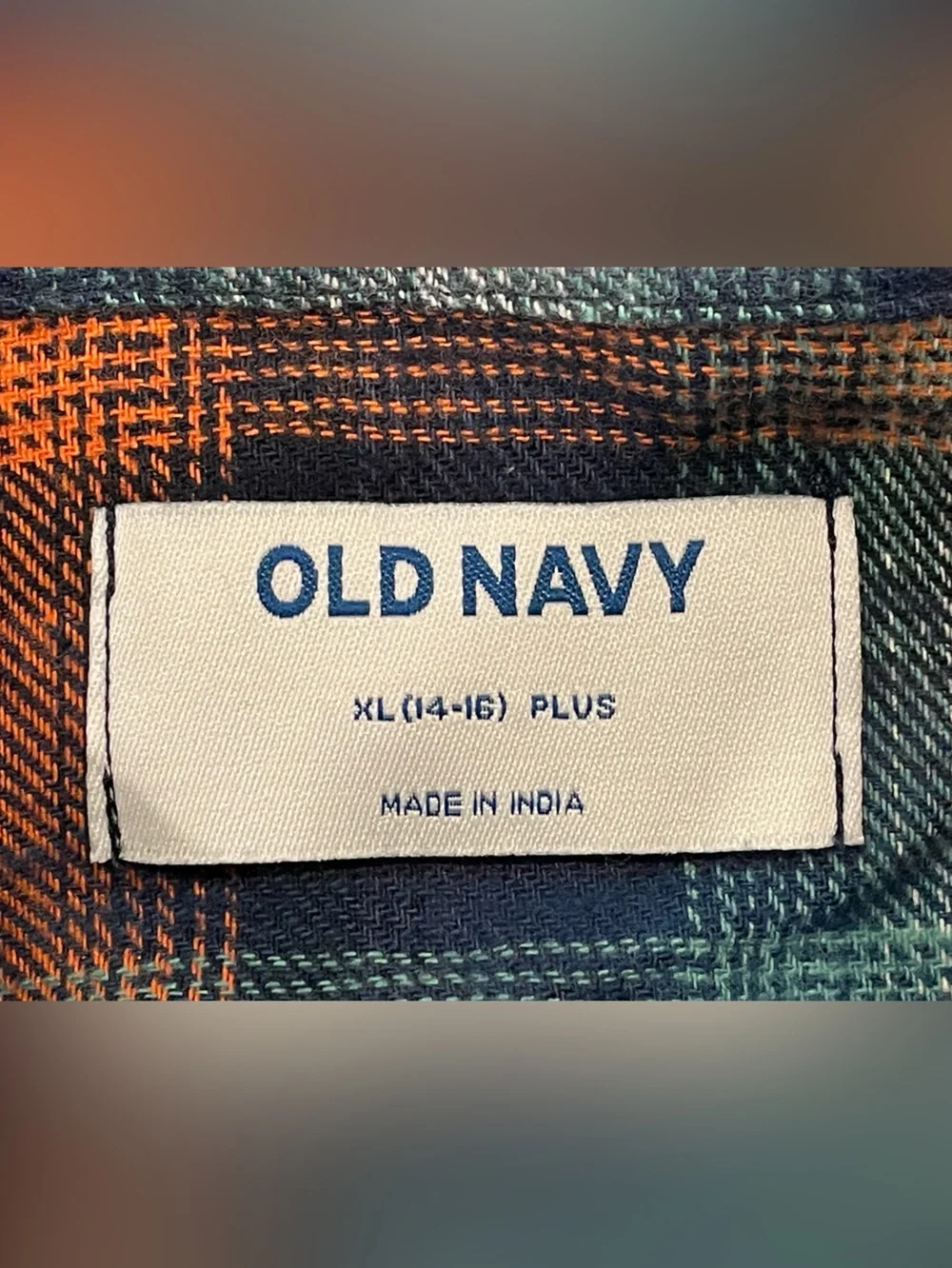 Old Navy Boys’ Blue & Orange Plaid Flannel Long Sleeve Shirt Size XL Plus